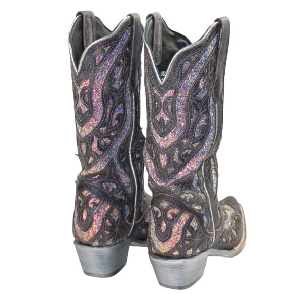 JB Dillon Reserve Black Distressed Midnight Sparkle Inlay Tall Boot Size 8.5 - Picture 8 of 12